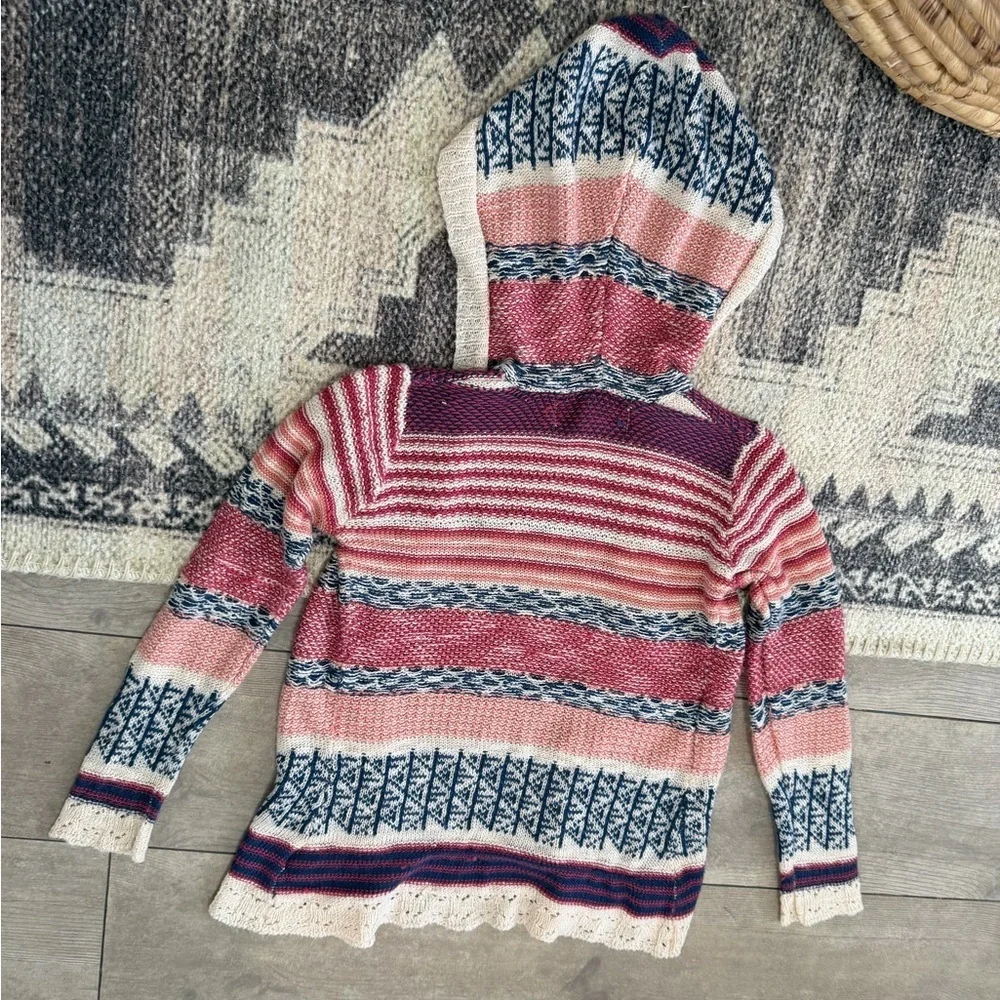 Y2K Pink Republic Toddler Girl Mixed Media Boho Cardigan Hooded Open Front